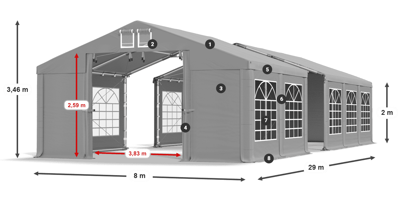 Acoperiș: FR 620 PVC Pereţi: SD 500 PVC 2m legenda