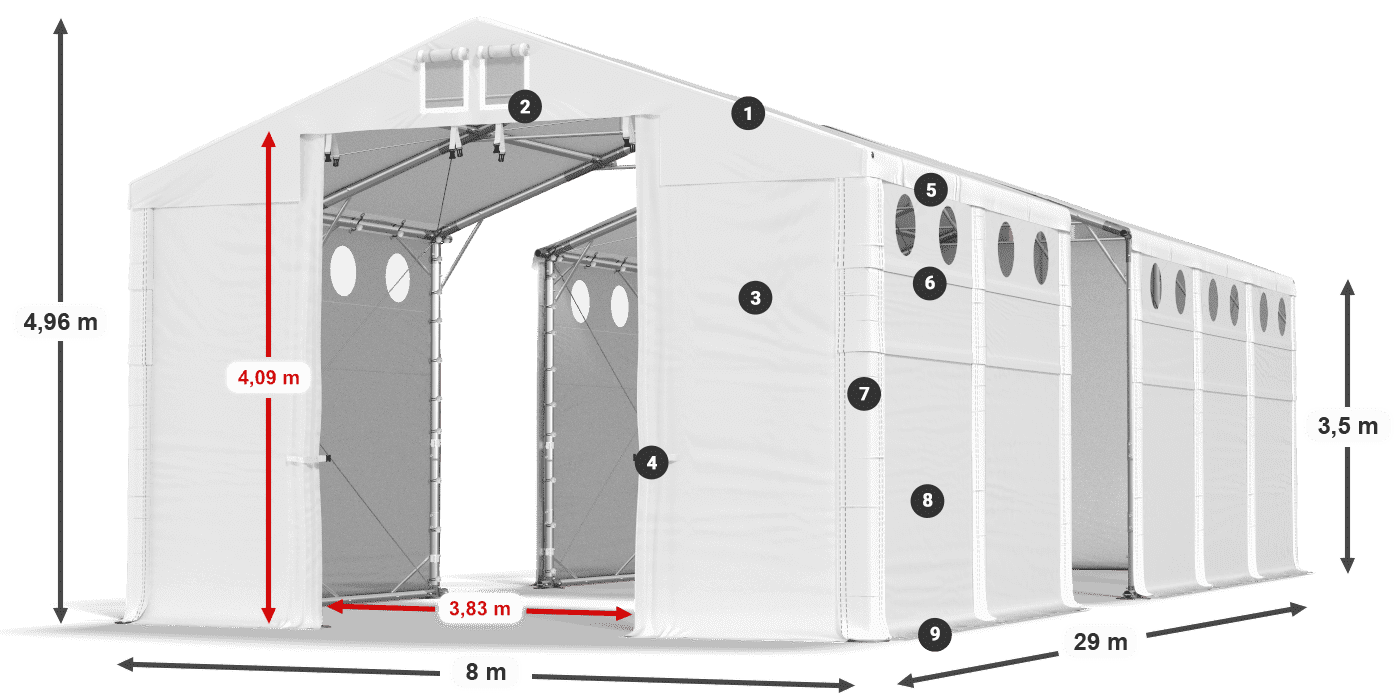 Acoperiș: FR 620 PVC Pereţi: MS O 580 PVC 3.5 m legenda