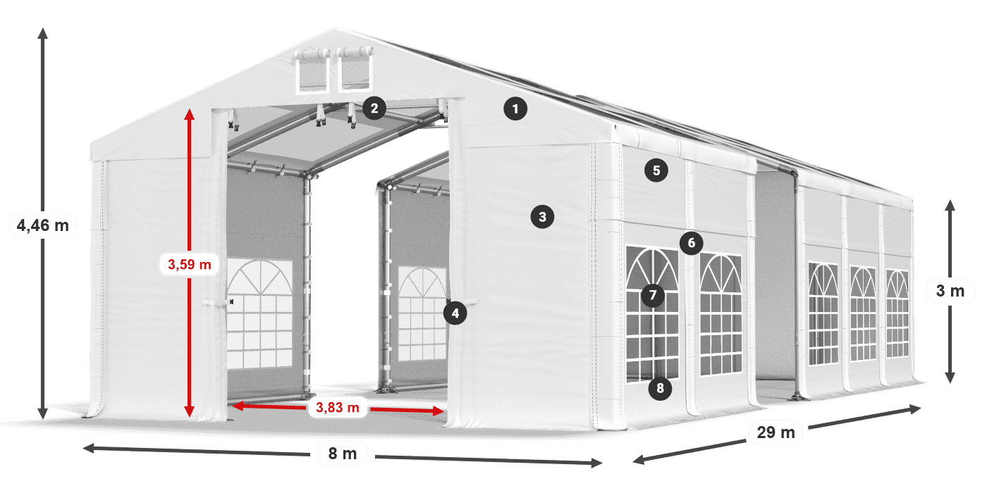 Acoperiș: MS T 580 PVC Pereţi: FR 620 PVC Legenda 3m