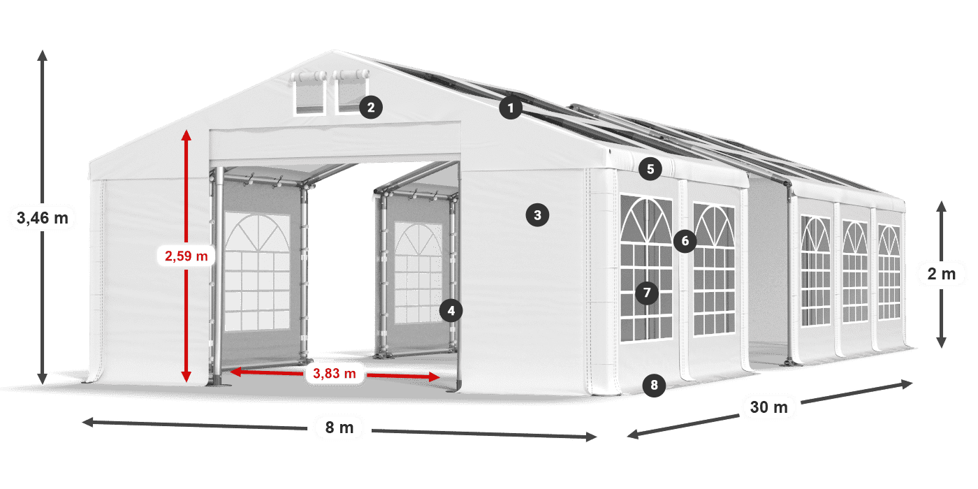 Acoperiș: MS T 580 PVC Pereţi: FR 620 PVC 2m legenda