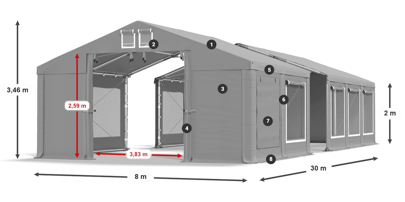 Acoperiș: MS 580 PVC Pereţi: SD M 500 PVC 2m legenda
