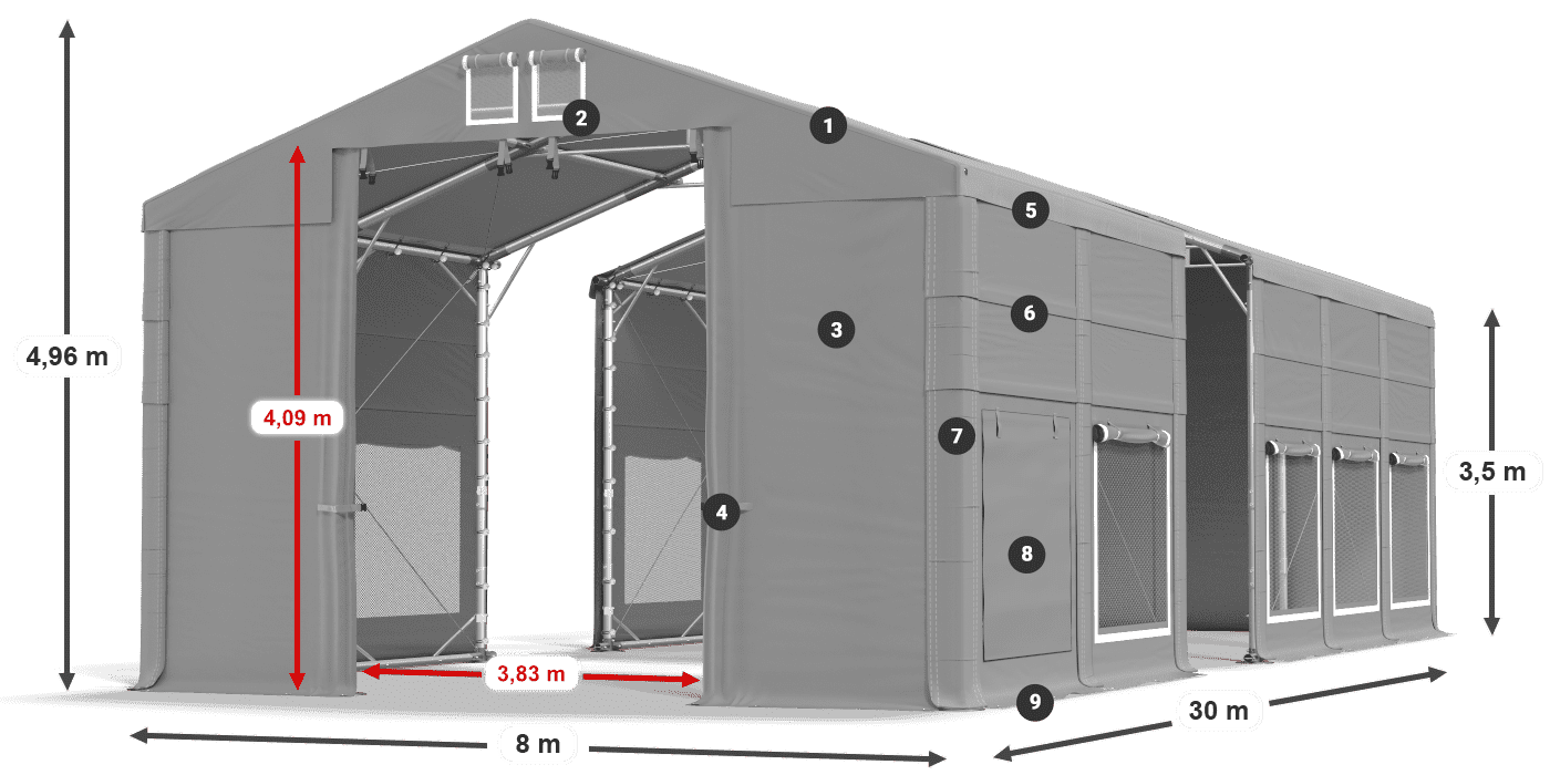 Acoperiș: FR 620 PVC Pereţi: SD 500 PVC 3.5 m legenda