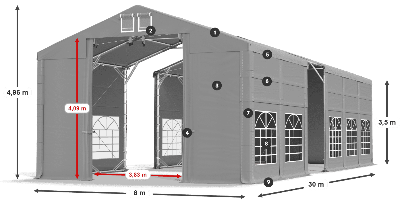 Acoperiș: FR 620 PVC Pereţi: SD 500 PVC 3.5 m legenda