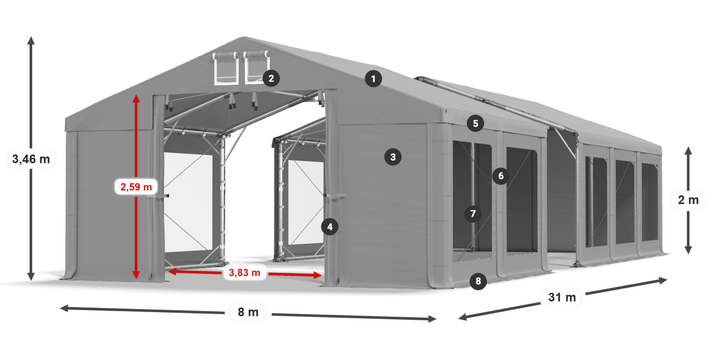 Acoperiș: FR 620 PVC Pereţi: MS 580 PVC 2m legenda