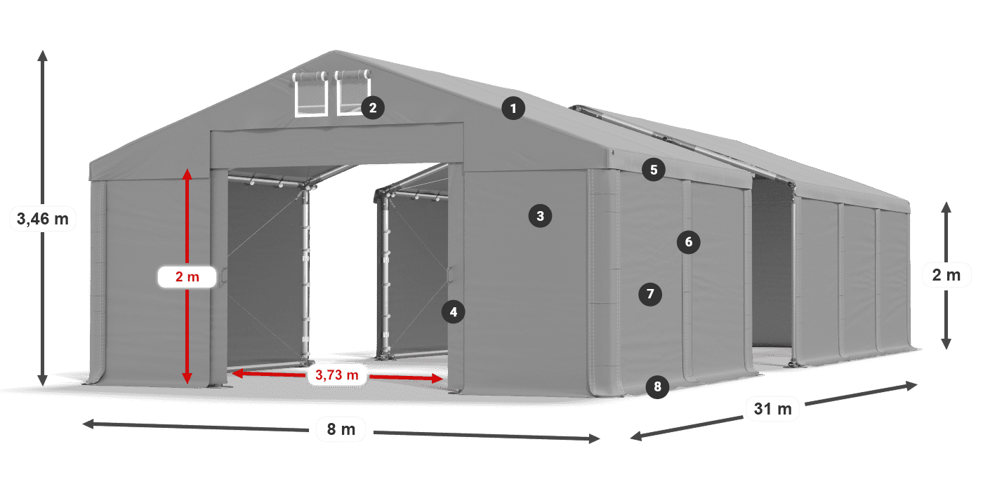 Acoperiș: FR 620 PVC Pereţi: SD 580 PVC 2m legenda