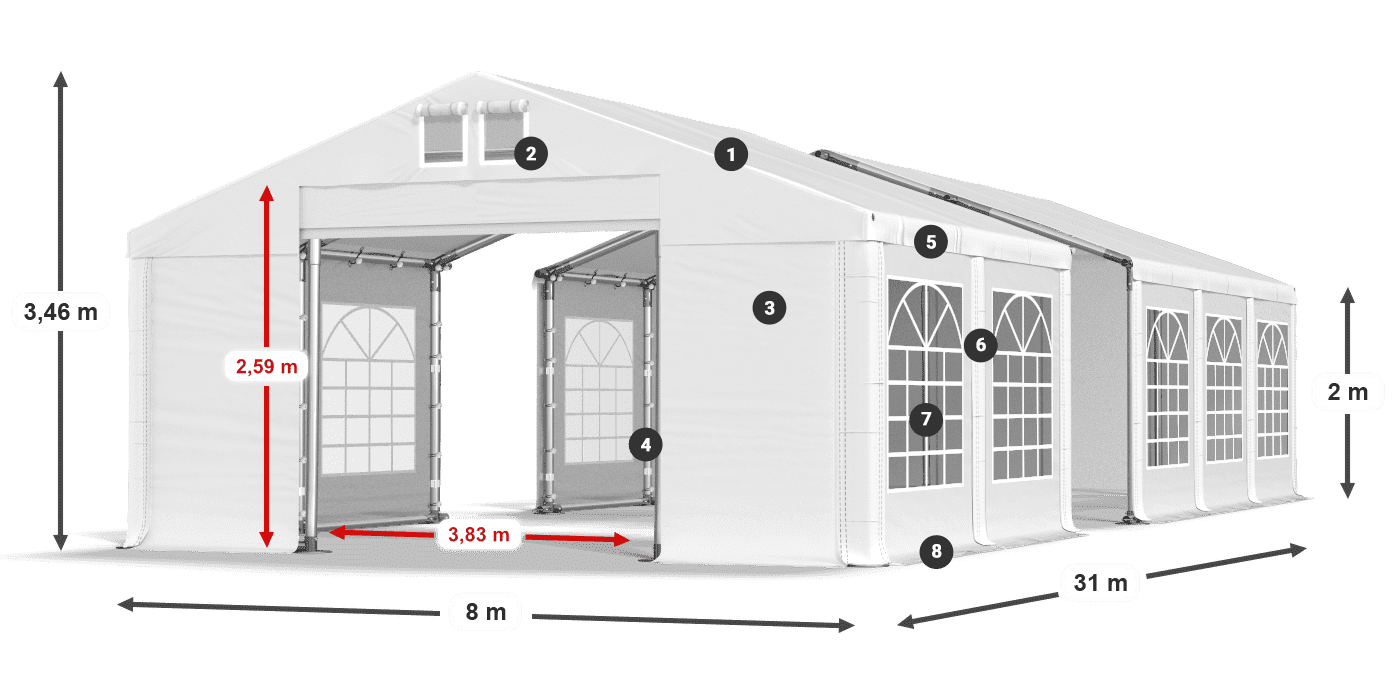 Acoperiș: MS 580 PVC Pereţi: FR 620 PVC 2m legenda