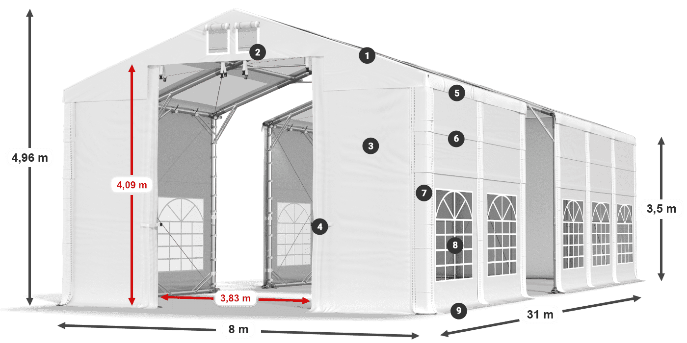 Acoperiș: MS T 580 PVC Pereţi: FR 620 PVC legenda 2.5m