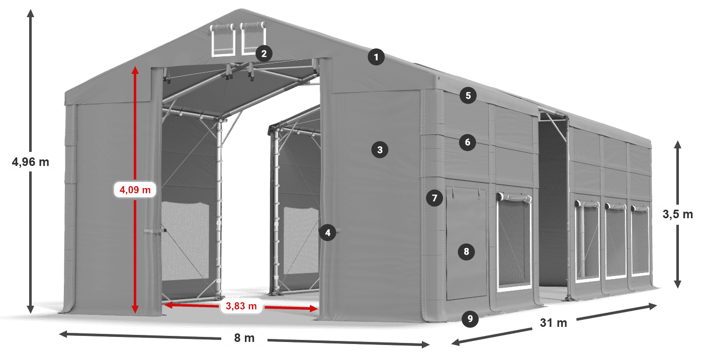 Acoperiș: MS 580 PVC Pereţi: SD M 500 PVC 3.5 m legenda