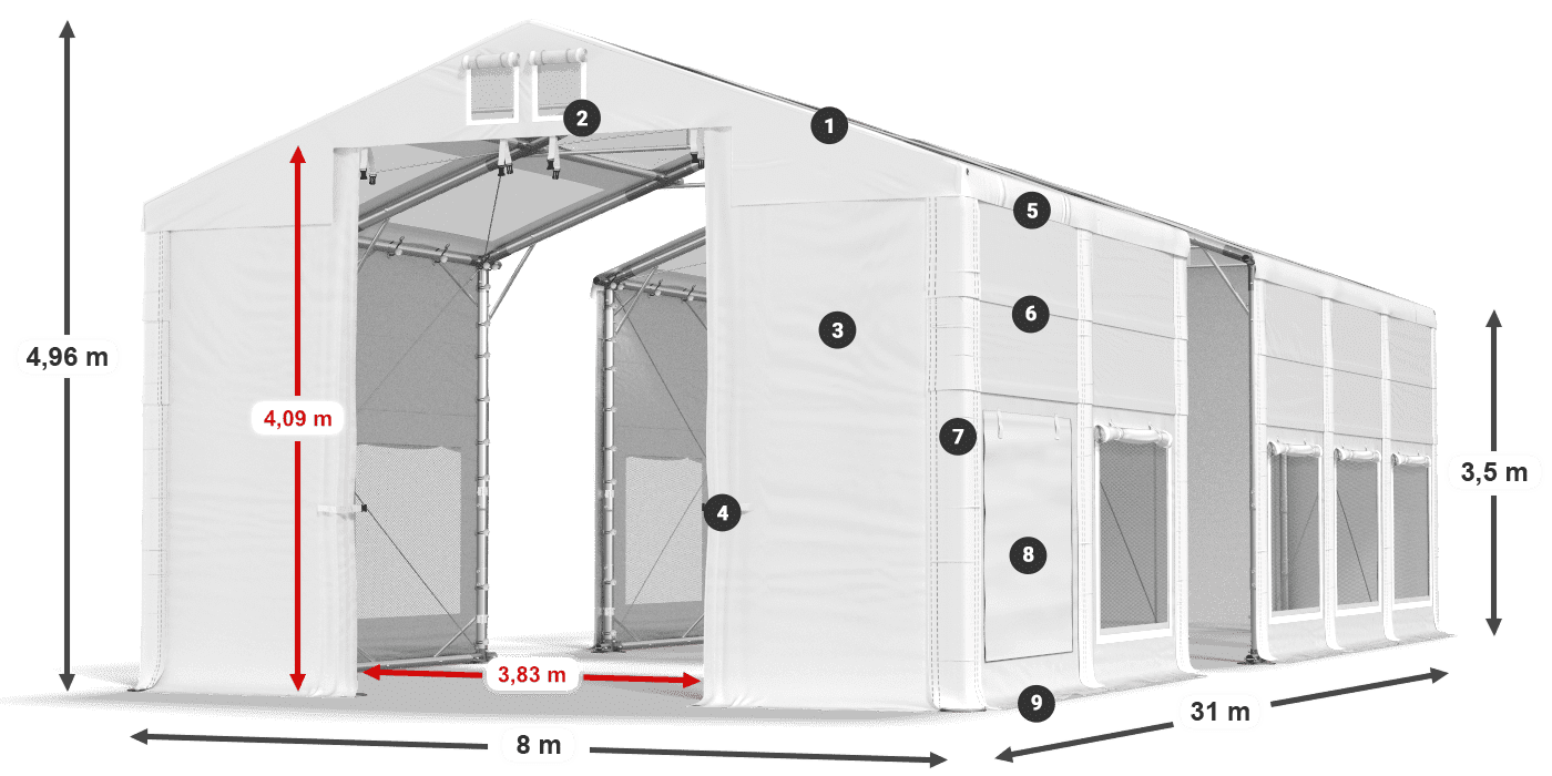 Acoperiș: MS T 580 PVC Pereţi: SD M 500 PVC legenda 2.5m