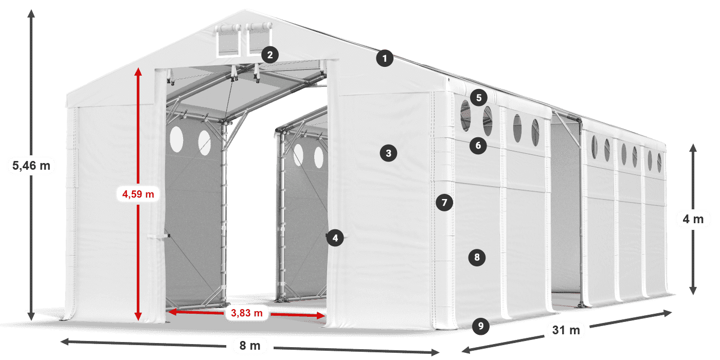 Acoperiș: MS T 580 PVC Pereţi: FR O 620 PVC Legenda 4m