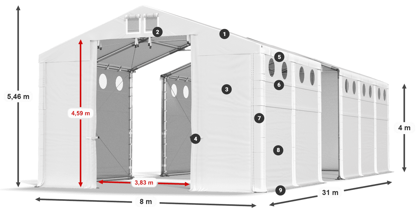 Acoperiș: MS 580 PVC Pereţi: FR O 620 PVC Legenda 4m