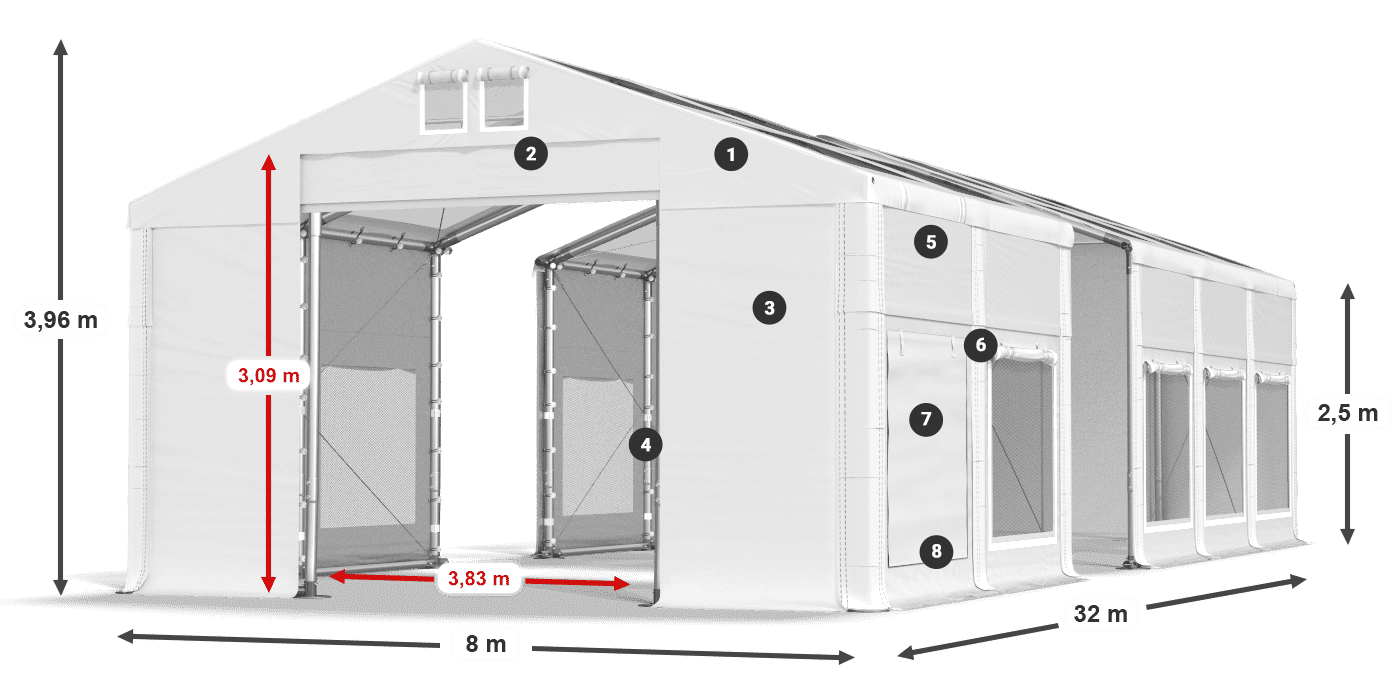 Acoperiș: MS T 580 PVC Pereţi: SD M 500 PVC legenda 2.5m