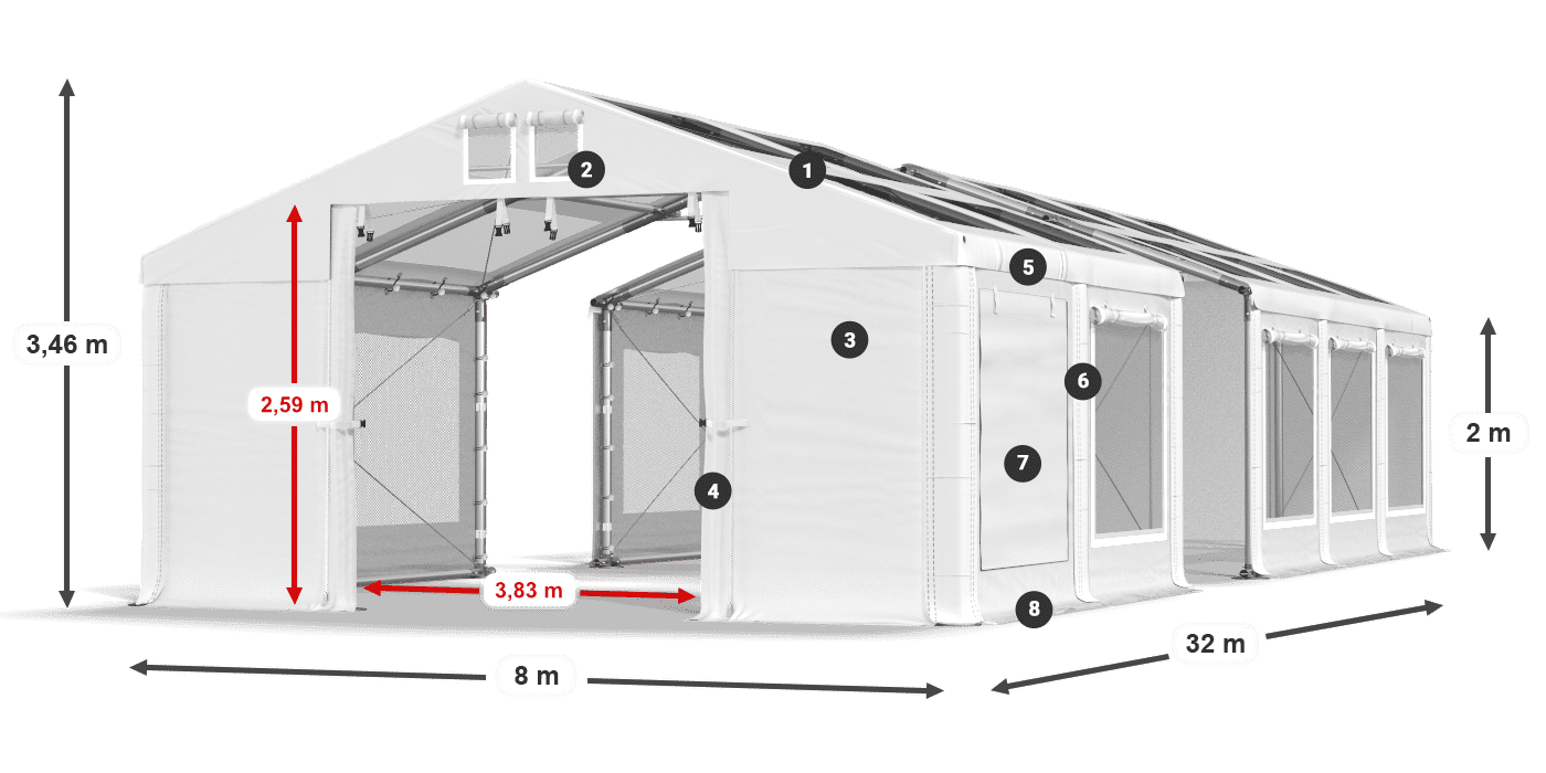 Acoperiș: MS T 580 PVC Pereţi: SDM 500 PVC 2m legenda