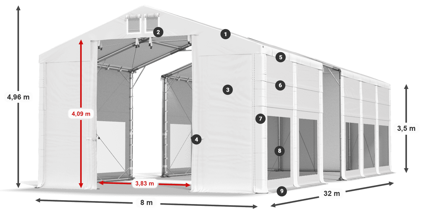 Acoperiș: MS 580 PVC Pereţi: MS 580 PVC 3.5 m legenda