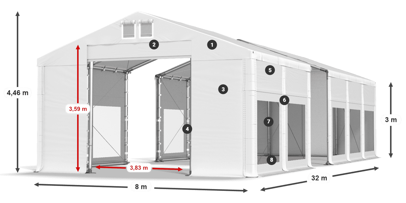 Acoperiș: FR 620 PVC Pereţi: MS 580 PVC Legenda 3m
