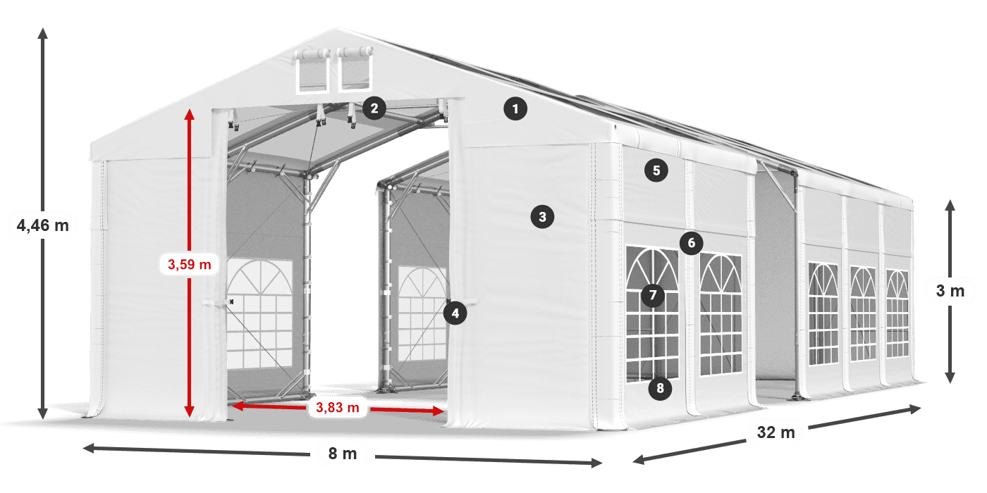 Acoperiș: MS T 580 PVC Pereţi: FR 620 PVC Legenda 3m