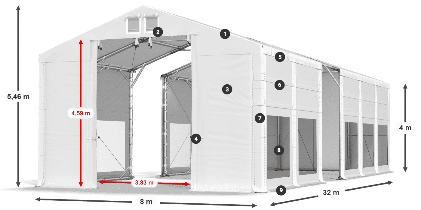 Acoperiș: FR 620 PVC Pereţi: MS 580 PVC Legenda 4m