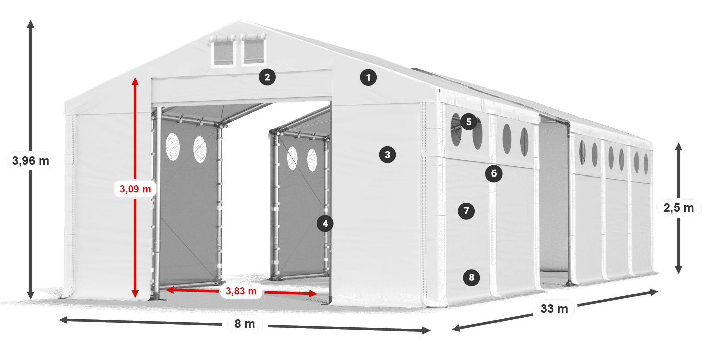 Acoperiș: MS 580 PVC Pereţi: FR O 620 PVC legenda 2.5m