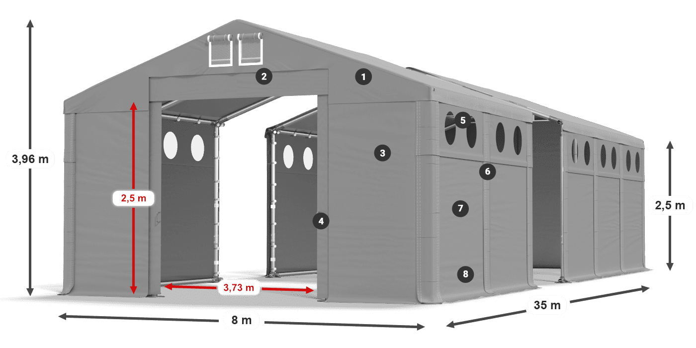 Acoperiș: MS 580 PVC Pereţi: FR O 620 PVC legenda 2.5m