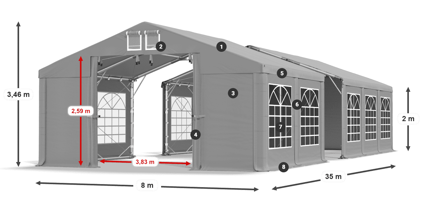 Acoperiș: FR 620 PVC Pereţi: SD 500 PVC 2m legenda