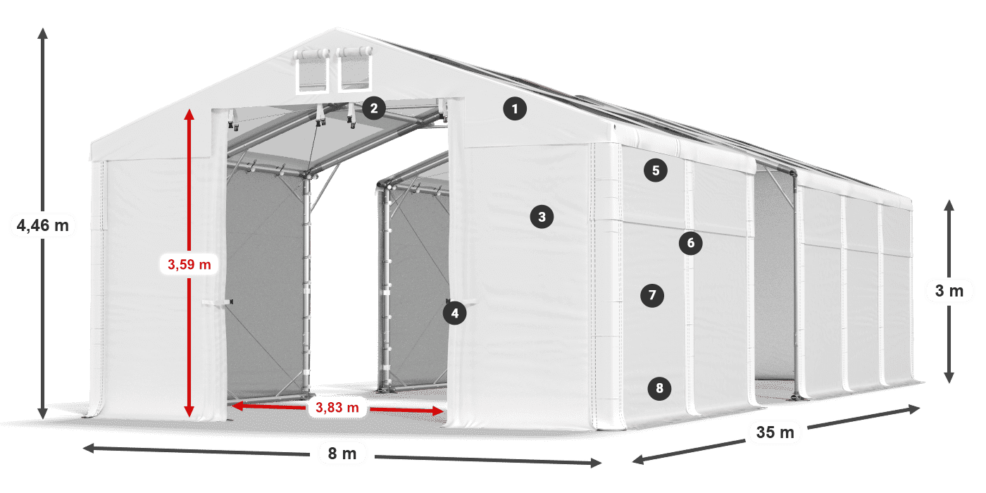 Acoperiș: MS T 580 PVC Pereţi: FR 620 PVC Legenda 3m