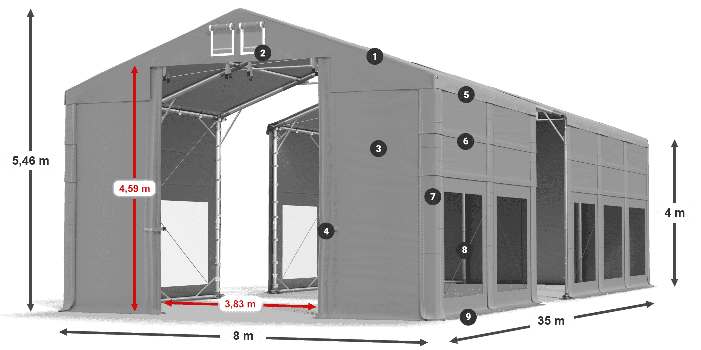 Acoperiș: MS 580 PVC Pereţi: MS 580 PVC Legenda 4m
