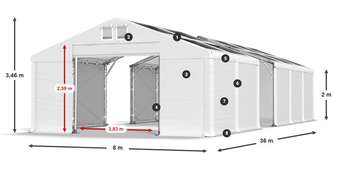 Acoperiș: MS T 580 PVC Pereţi: FR 620 PVC 2m legenda