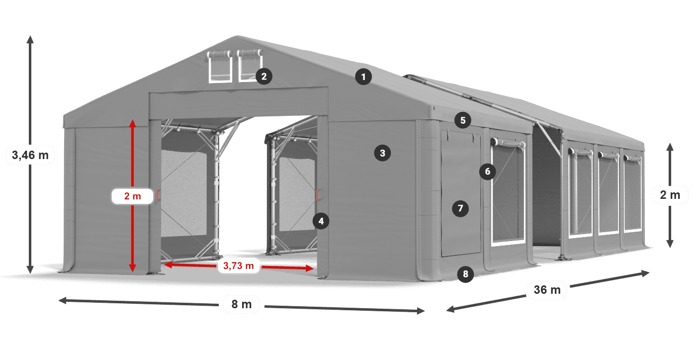 Acoperiș: MS 580 PVC Pereţi: SD M 500 PVC 2m legenda
