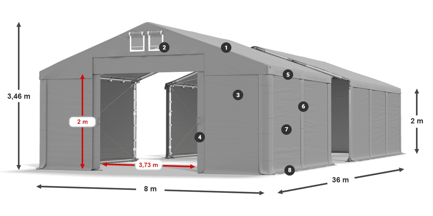 Acoperiș: MS 580 PVC Pereţi: SD 500 PVC 2m legenda