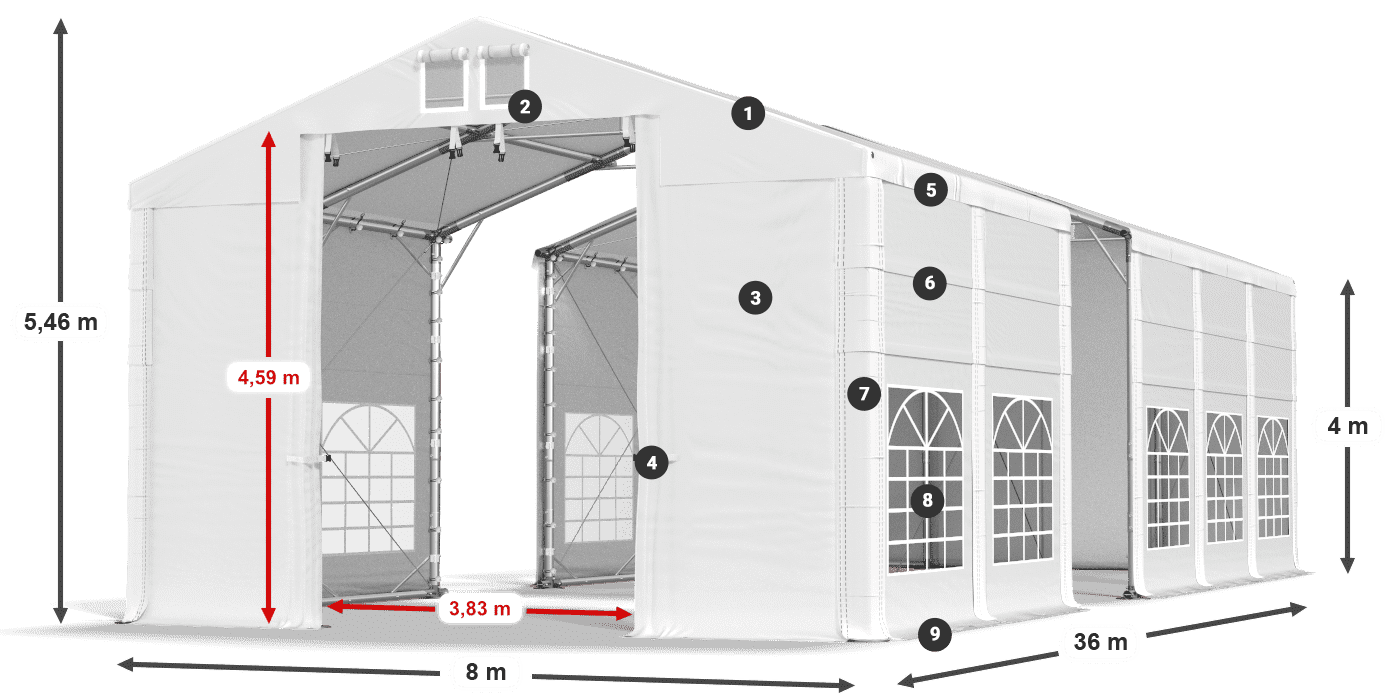 Acoperiș: MS 580 PVC Pereţi: FR 620 PVC Legenda 4m