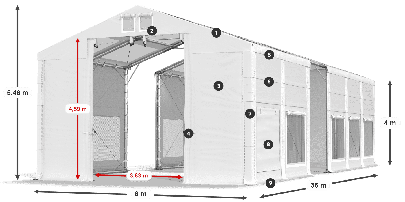 Acoperiș: MS T 580 PVC Pereţi: SD M 500 PVC Legenda 4m