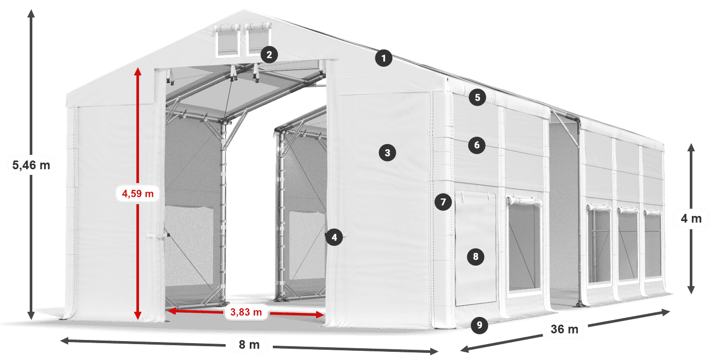 Acoperiș: MS T 580 PVC Pereţi: SD M 500 PVC Legenda 4m