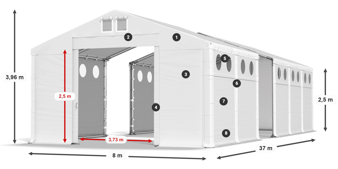 Acoperiș: MS 580 PVC Pereţi: SD O 500 PVC legenda 2.5m
