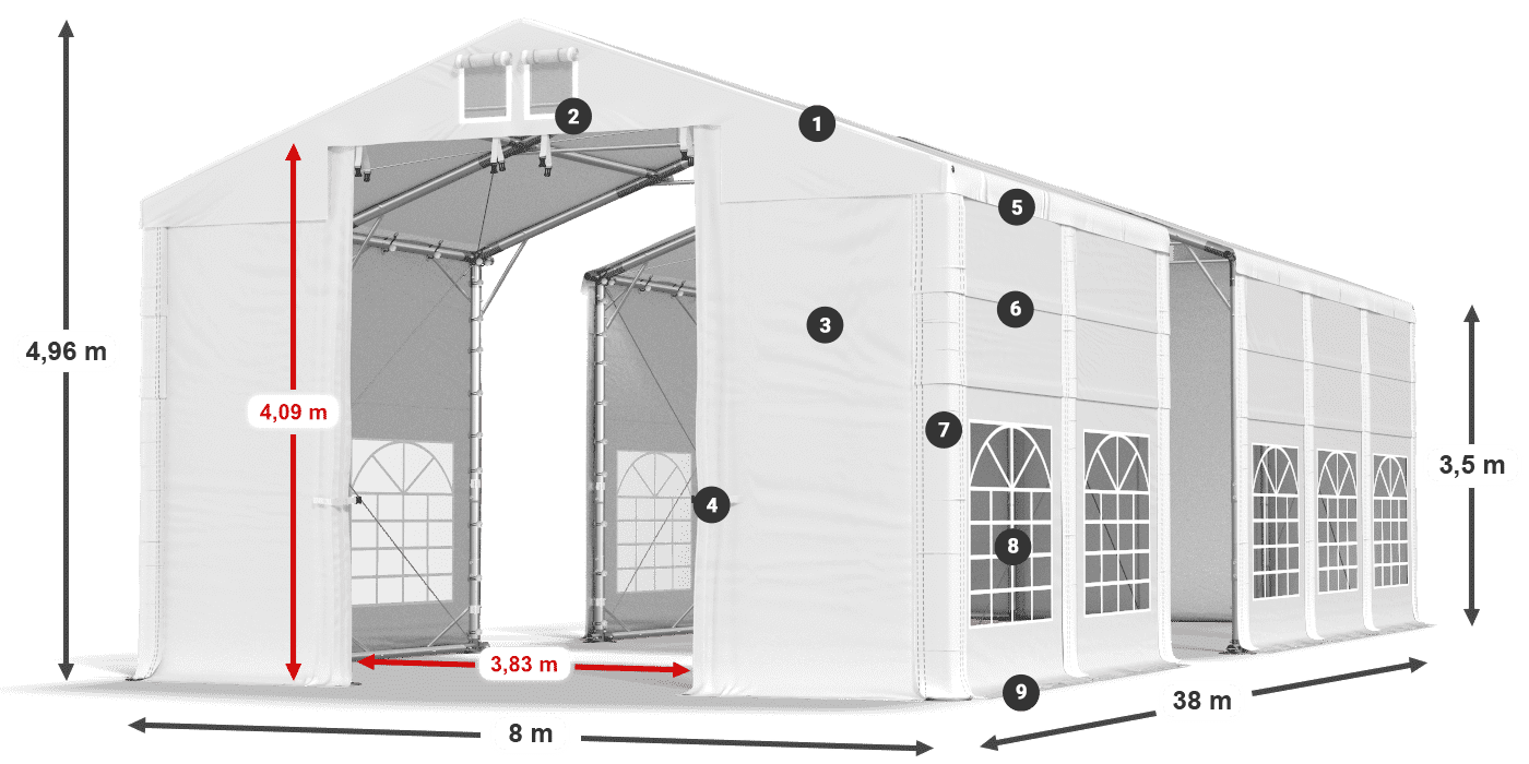 Acoperiș: MS 580 PVC Pereţi: FR 620 PVC 3.5 m legenda