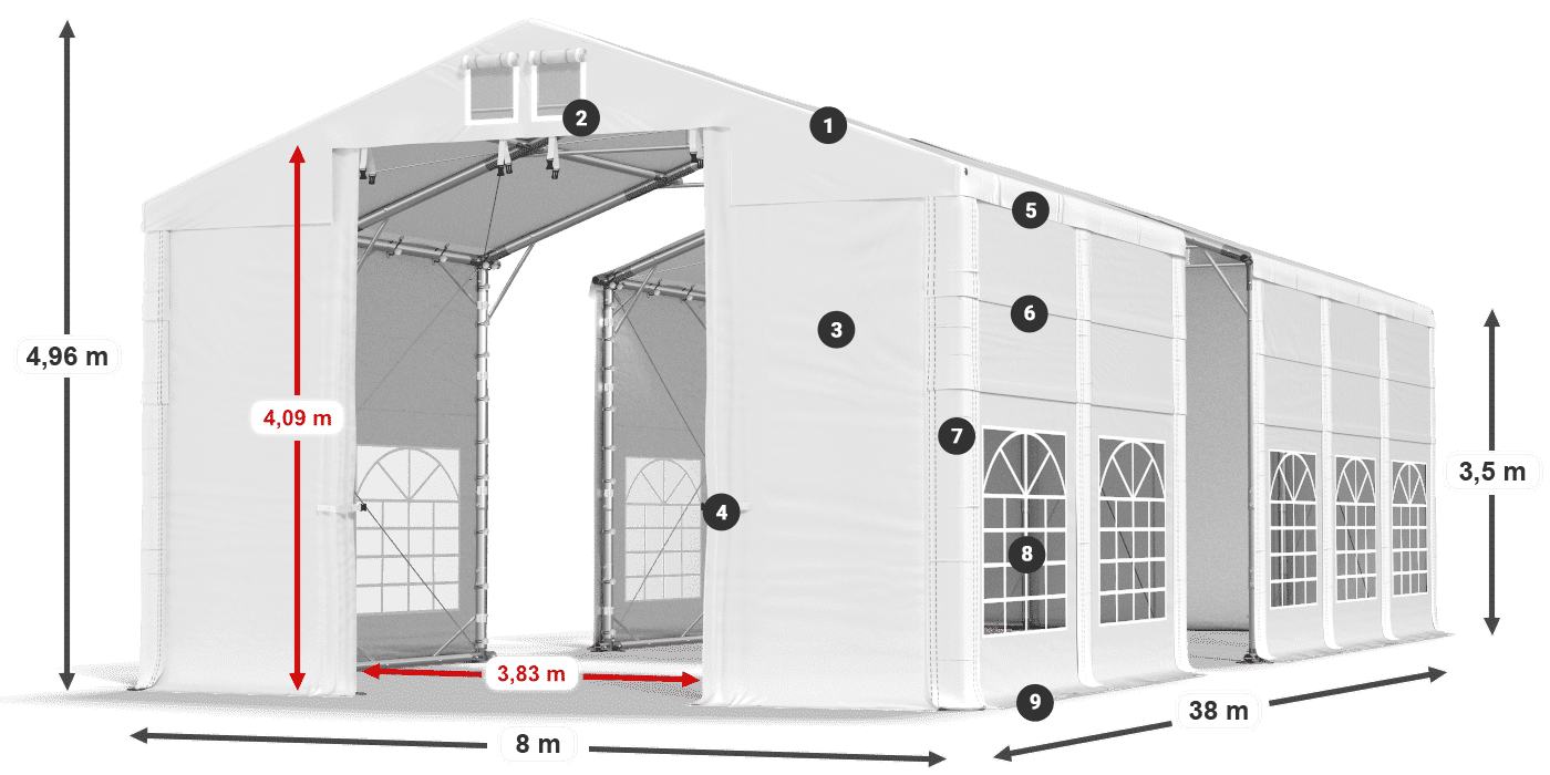 Acoperiș: SD 560 PVC Pereţi: FR 620 PVC legenda 3.5m