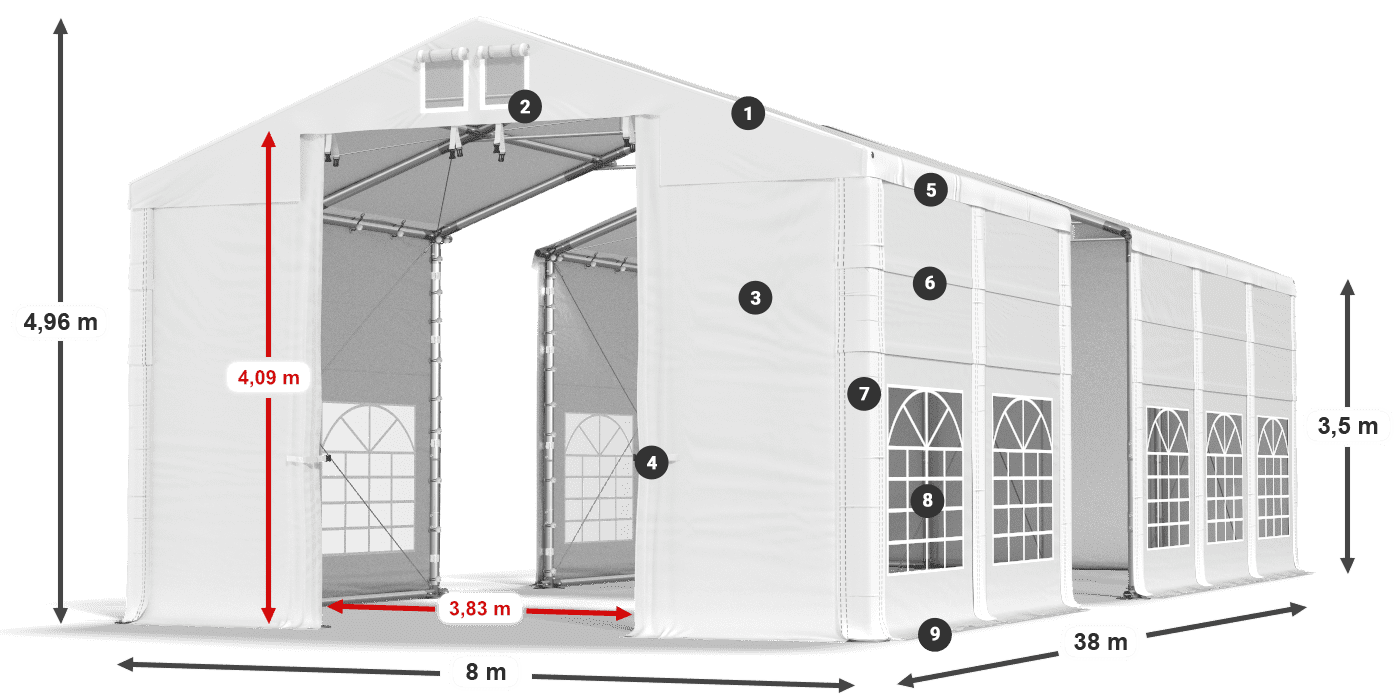 Acoperiș: SD 560 PVC Pereţi: FR 620 PVC legenda 3.5m