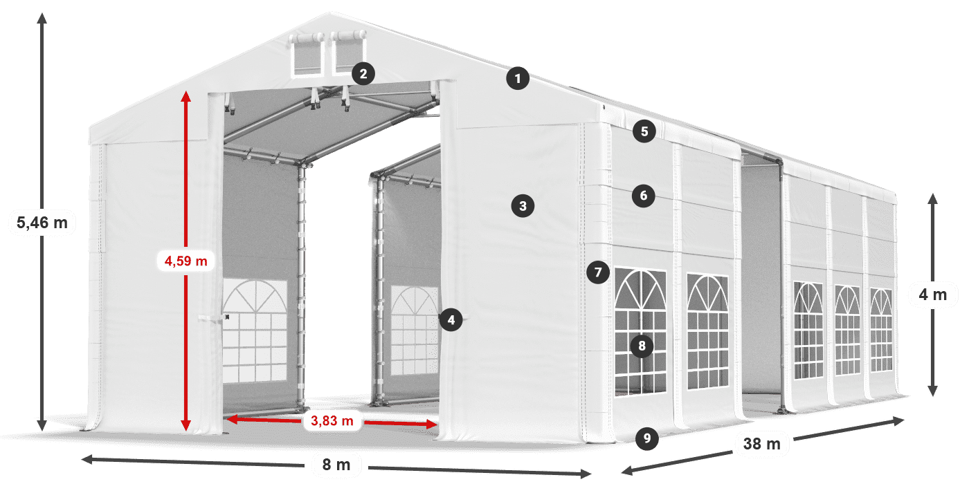 Acoperiș: SD 560 PVC Pereţi: FR 620 PVC legenda 4m