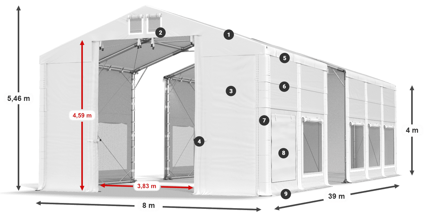 Acoperiș: FR 620 PVC Pereţi: SD 500 PVC Legenda 4m