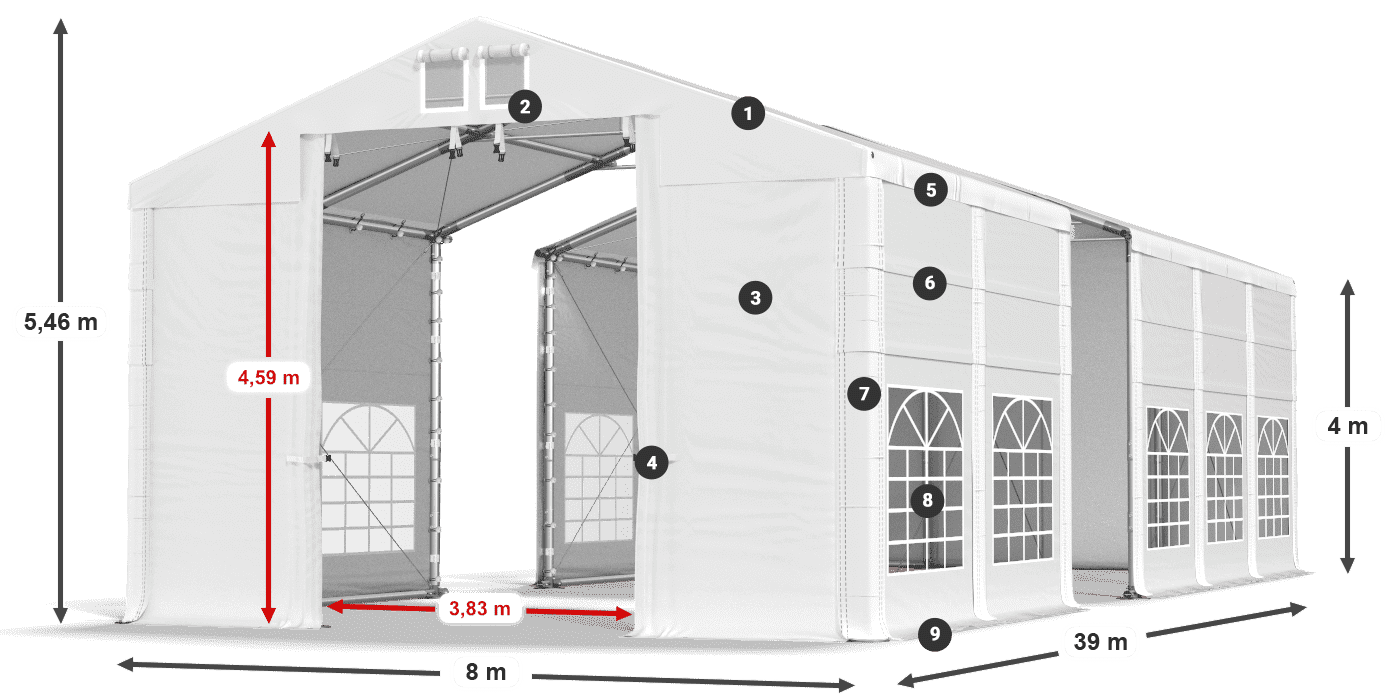 Acoperiș: FR 620 PVC Pereţi: SD 500 PVC Legenda 4m