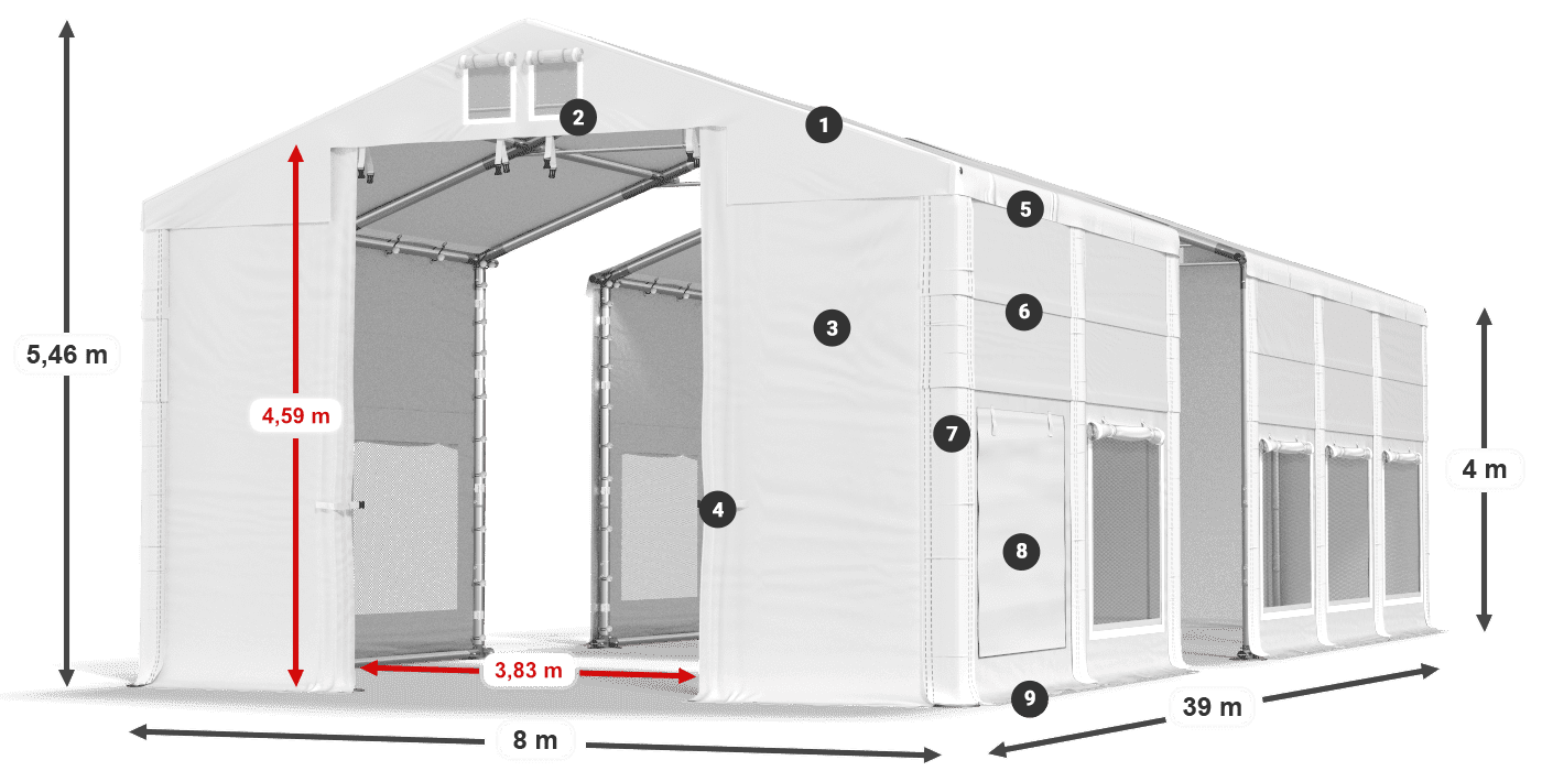 Acoperiș: MS 580 PVC Pereţi: SD M 500 PVC Legenda 4m