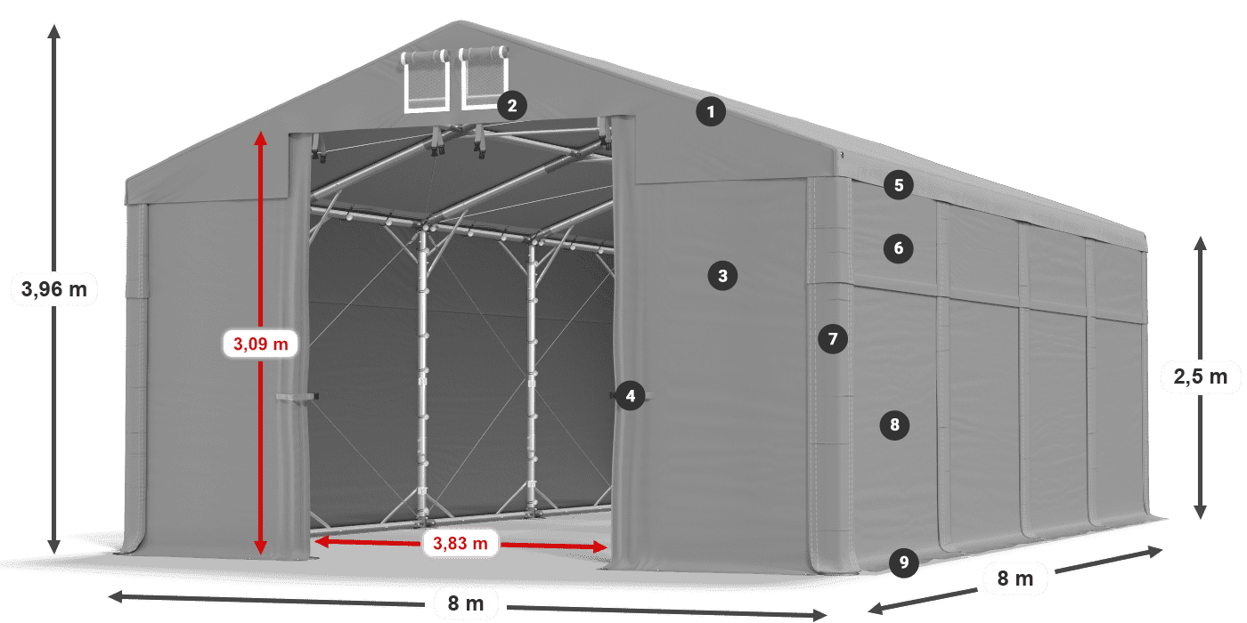 Acoperiș: FR 620 PVC Pereţi: MS 580 PVC legenda 2.5m
