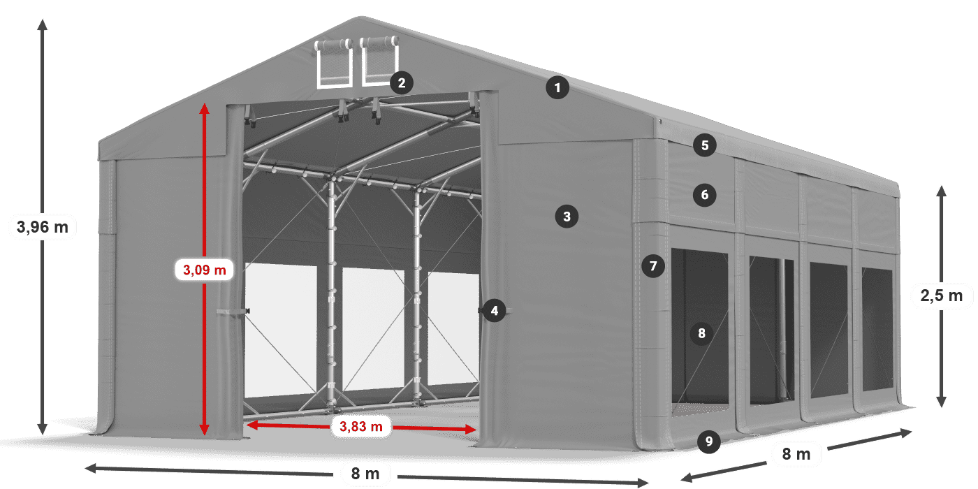 Acoperiș: FR 620 PVC Pereţi: MS 580 PVC legenda 2.5m