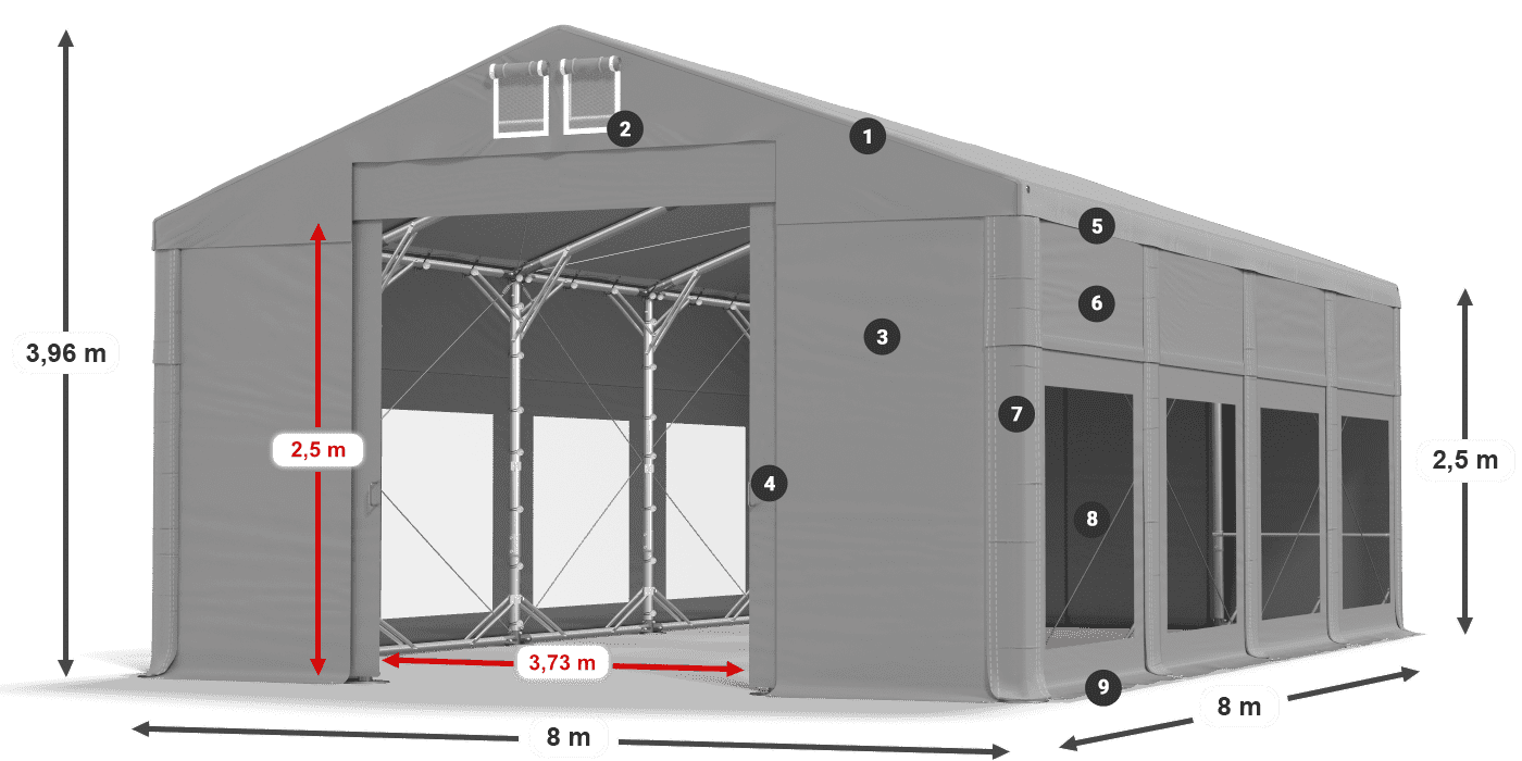 Acoperiș: FR 620 PVC Pereţi: MS 580 PVC legenda 2.5m