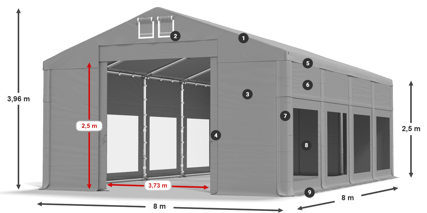 Acoperiș: FR 620 PVC Pereţi: MS 580 PVC legenda 2.5m