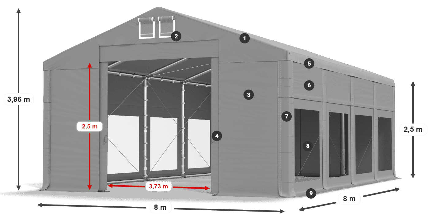 Acoperiș: FR 620 PVC Pereţi: MS 580 PVC legenda 2.5m