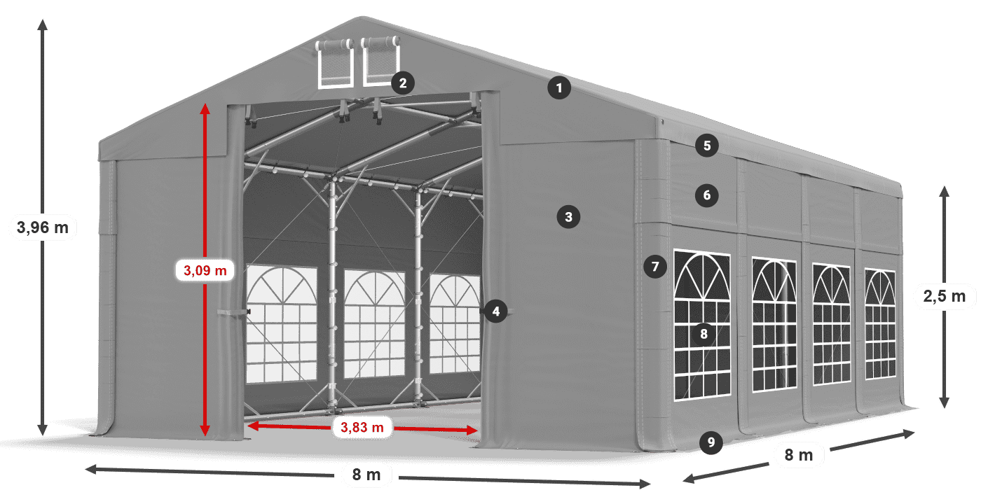 Acoperiș: FR 620 PVC Pereţi: SD 500 PVC legenda 2.5m