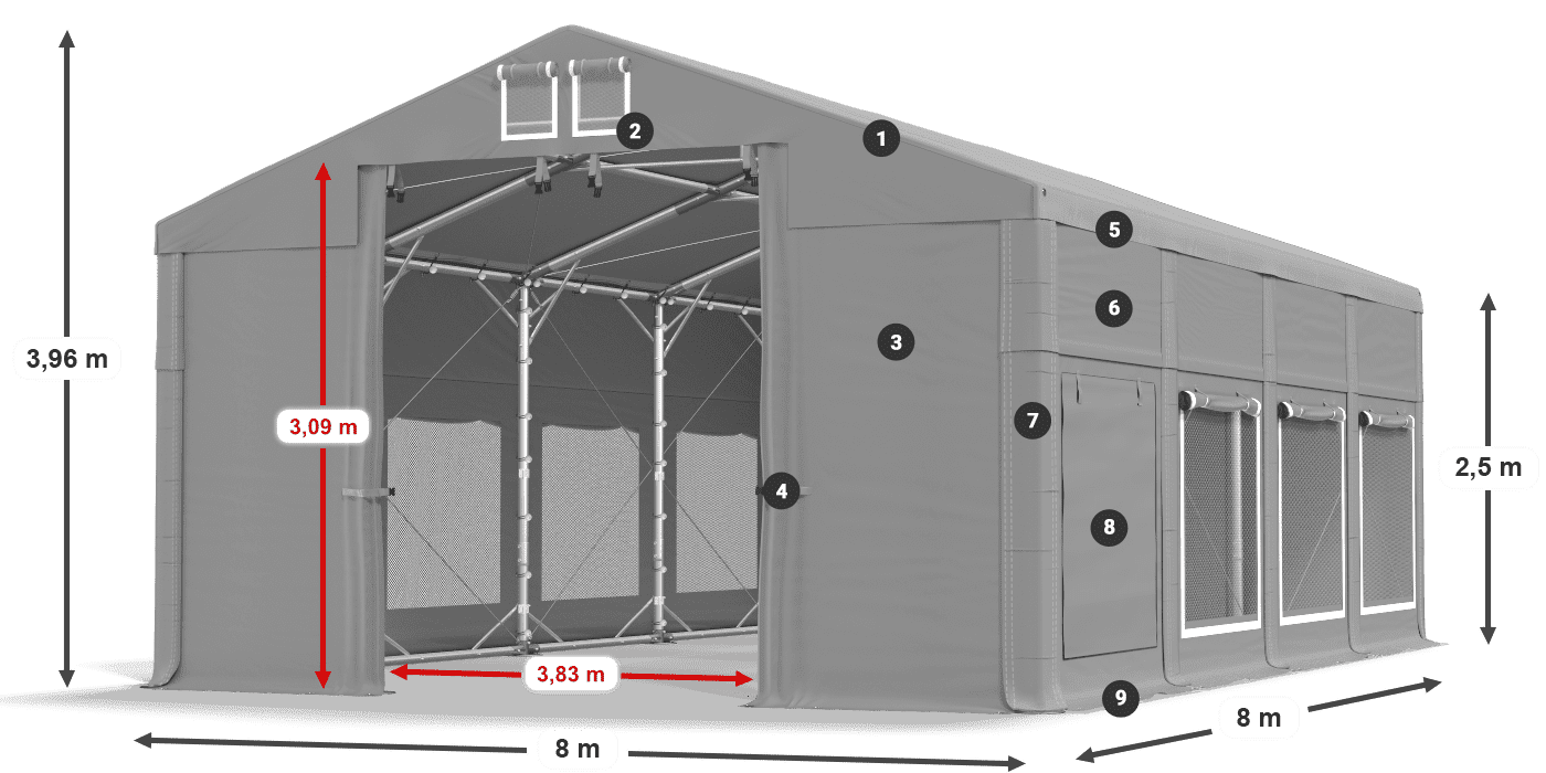 Acoperiș: FR 620 PVC Pereţi: SD 500 PVC legenda 2.5m