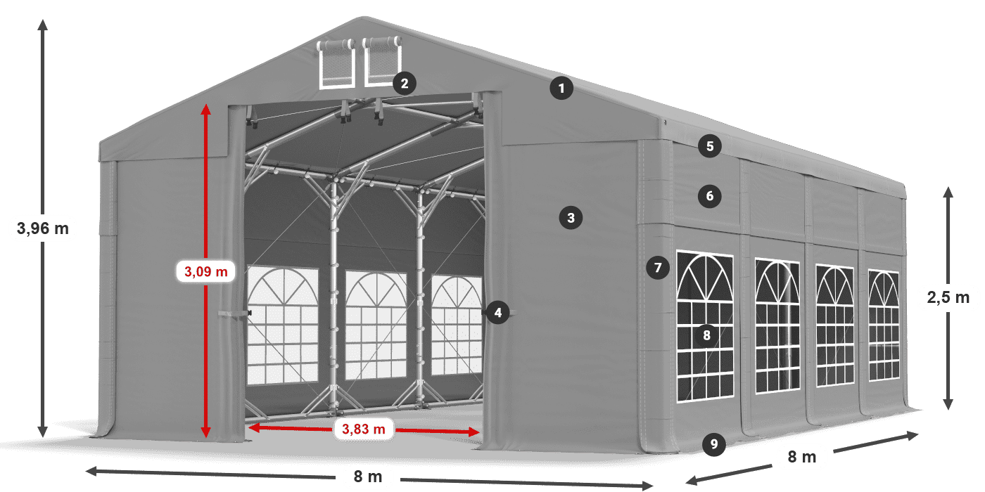 Acoperiș: FR 620 PVC Pereţi: SD 500 PVC legenda 2.5m