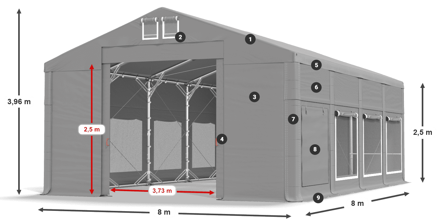 Acoperiș: FR 620 PVC Pereţi: SD 500 PVC legenda 2.5m