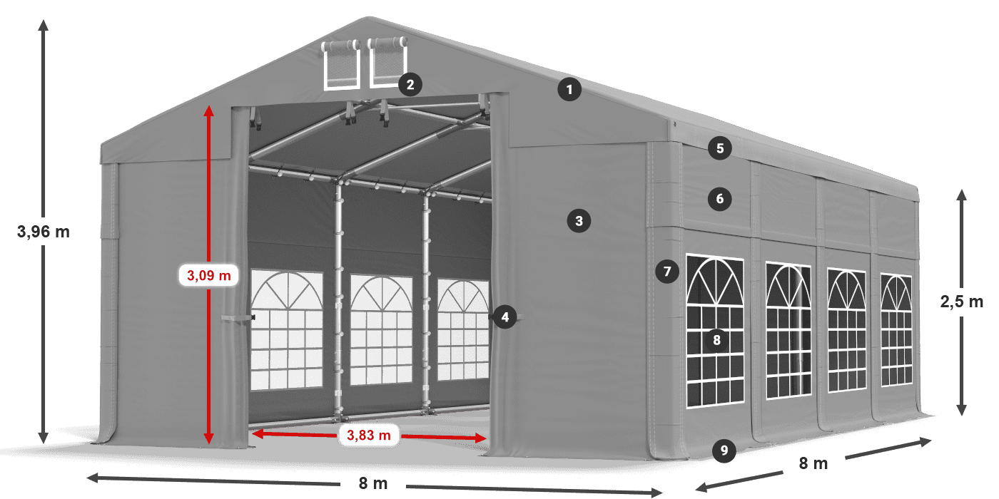 Acoperiș: FR 620 PVC Pereţi: SD 500 PVC legenda 2.5m
